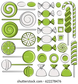 Set of color illustrations with mint candies. Isolated vector objects on white background.