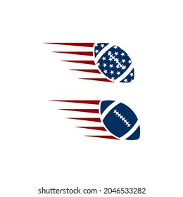 Set of color illustrations on a sports theme ball, flag on a white background. Design element for poster, banner, emblem, label, sticker and badge. Vector illustration. American football.