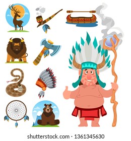 Set of color illustrations on the theme of the North American Indians.