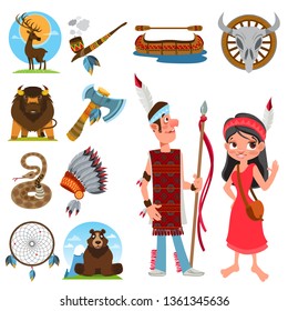 Set of color illustrations on the theme of the North American Indians.