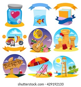 Set of color illustrations on the theme of summer.