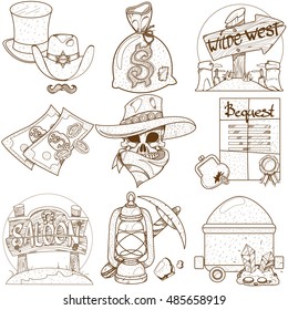 Set of color illustrations on the theme of the Wild West.