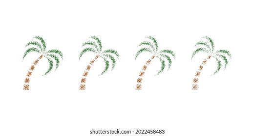 Conjunto de ilustraciones de color de una palmera con una textura gruesa sobre un fondo blanco. Elemento de diseño para emblema, pegatina, etiqueta, afiche, patrón. Ilustración vectorial. Planta exótica tropical.