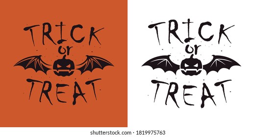 Conjunto de ilustraciones de color de calabaza, alas de murciélago y texto. Ilustración vectorial en un fondo de color. Ilustración de la festividad de Halloween para afiches, volantes y stickers. Monstruos del partido, brujas.