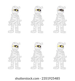 Farbillustrationen eines einfachen Mummy-Mannes mit verschiedenen Ausdrücken