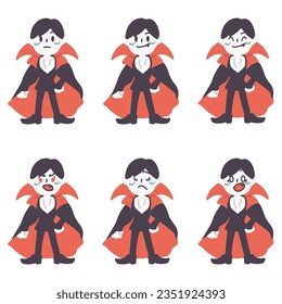 A set of color illustrations of a simply deformed Dracula with various expressions