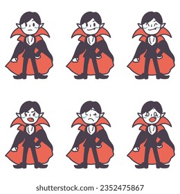 A set of color illustrations of a simply deformed Dracula with various expressions