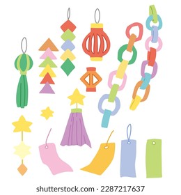 Set of color illustrations without main lines, inspired by Tanabata decorations