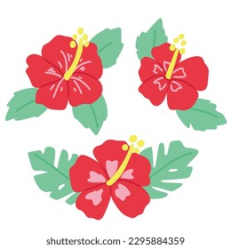 Set of color illustrations without main line of cute hibiscus