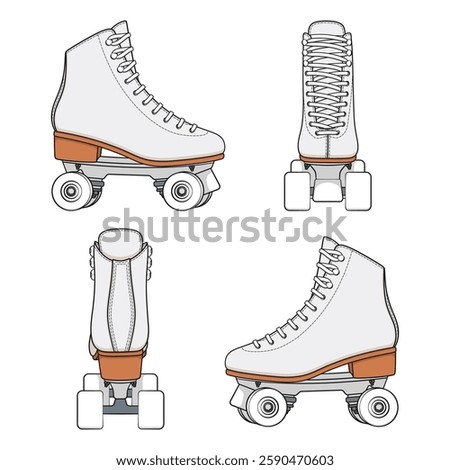 Set of color images with white rollers, roller quads. Isolated vector objects on a white background.