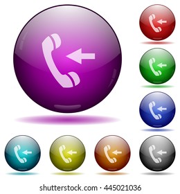 Set of color Incoming phone call glass sphere buttons with shadows.