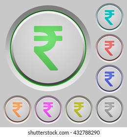 Set of color indian rupee sign sunk push buttons.