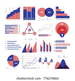 Set of color infographic elements. Vector diagrams and graphs, statistics of data. Use in website, flyer, corporate report, presentation, advertising, marketing etc.