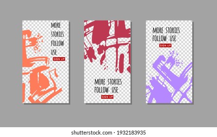 Set of color ink brush stroke on white background. Japanese style. Vector illustration of grunge stains