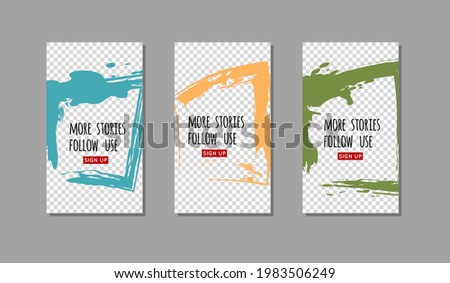 Set of color ink brush stroke on white background. Japanese style. Vector illustration of grunge stains