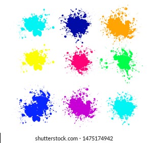 Set of Color ink splashes. Grunge splatters. Abstract background. Grunge text banners