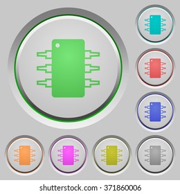 Set of color Integrated circuit sunk push buttons.