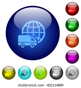 Set of color international transport glass web buttons.