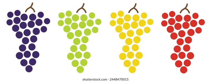 conjunto de uva aislada de color en estilo de forma plana en Vector. Imagen de alimentos ecológicos saludables naturales. Plantilla para diseño de decoración de impresión de póster de pegatinas de logotipo