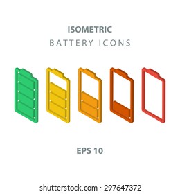 Set of color isometric battery icons.