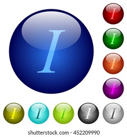 Set of color italic font type glass web buttons.