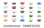 Set of color king crowns icon on white background. Vector Illustration. Emblem, icon and Royal symbols.