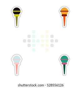 Set of color label design collection of musical microphone in flat style