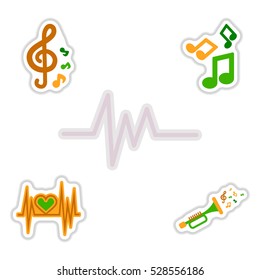 Set of color label design collection of sound and audio waves