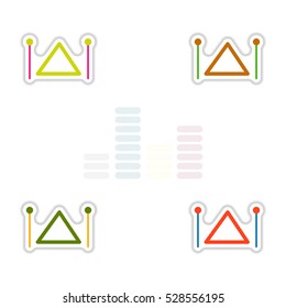 Set of color label design collection of musical instrument triangle