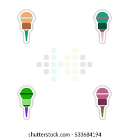 Set of color label design collection of musical microphone in flat style