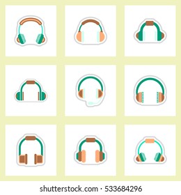 Set of color label design collection of music headphones