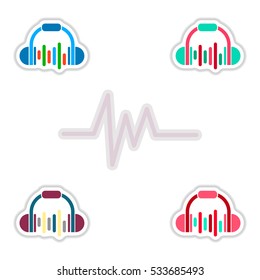 Set of color label design collection of sound and audio waves