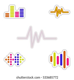 Set of color label design collection of sound and audio waves
