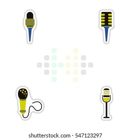 Set of color label design collection of musical microphone in flat style