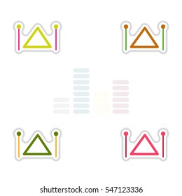 Set of color label design collection of musical instrument triangle