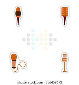 Set of color label design collection of musical microphone in flat style