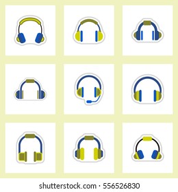 Set of color label design collection of music headphones