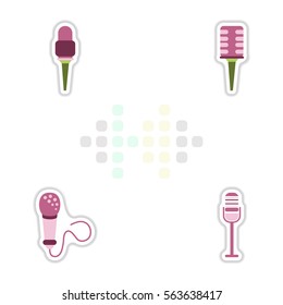 Set of color label design collection of musical microphone in flat style