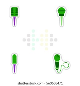 Set of color label design collection of musical microphone in flat style