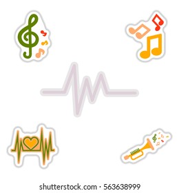 Set of color label design collection of sound and audio waves