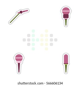 Set of color label design collection of musical microphone in flat style