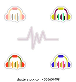 Set of color label design collection of sound and audio waves