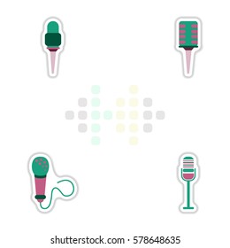 Set of color label design collection of musical microphone in flat style
