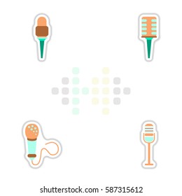 Set of color label design collection of musical microphone in flat style