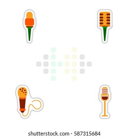 Set of color label design collection of musical microphone in flat style