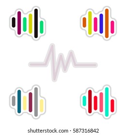 Set of color label design collection of sound and audio waves