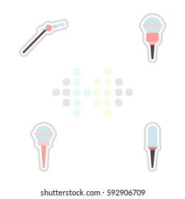 Set of color label design collection of musical microphone in flat style