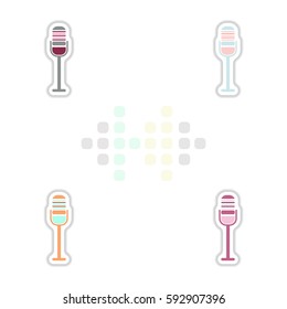 Set of color label design collection of musical microphone in flat style