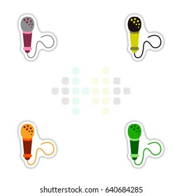 Set of color label design collection of musical microphone in flat style