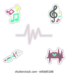 Set of color label design collection of sound and audio waves